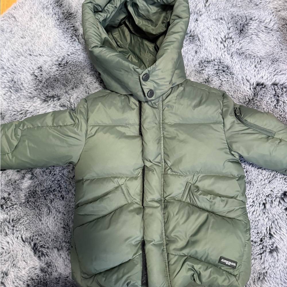 Zara Olive Green Puffer Jacket with Hood